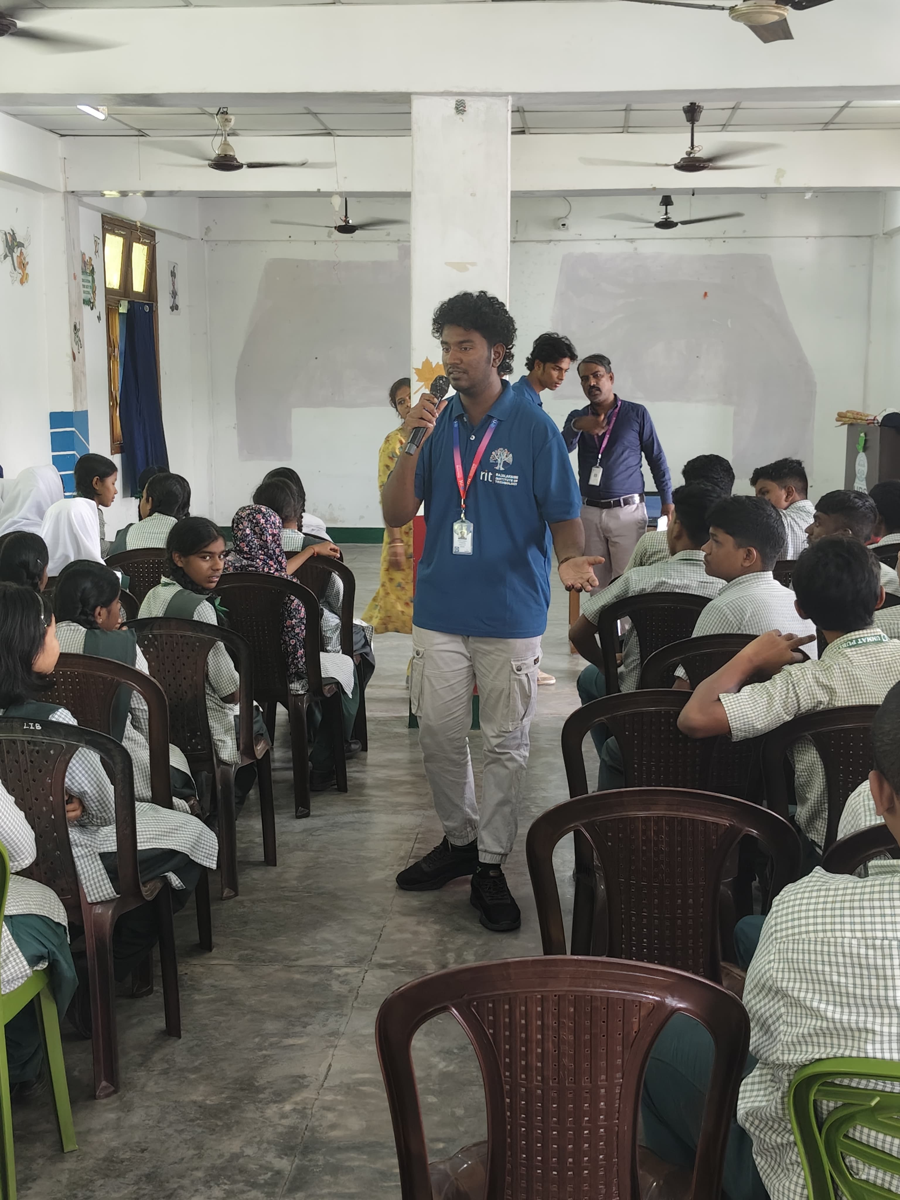 Teaching AI to a classroom of students in uniform